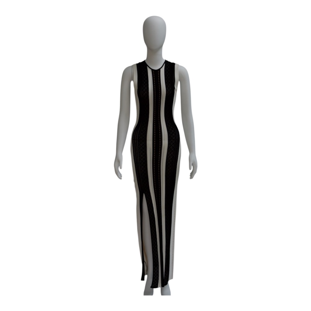 RVN Long sleevless crotchet striped front slit Black & White(cream) SZ S